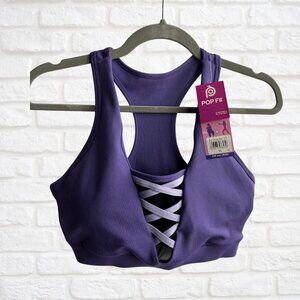 Pop Fit Curfew Sports Bra, Dark Violet, Medium, Breathable Mesh, Athleisure